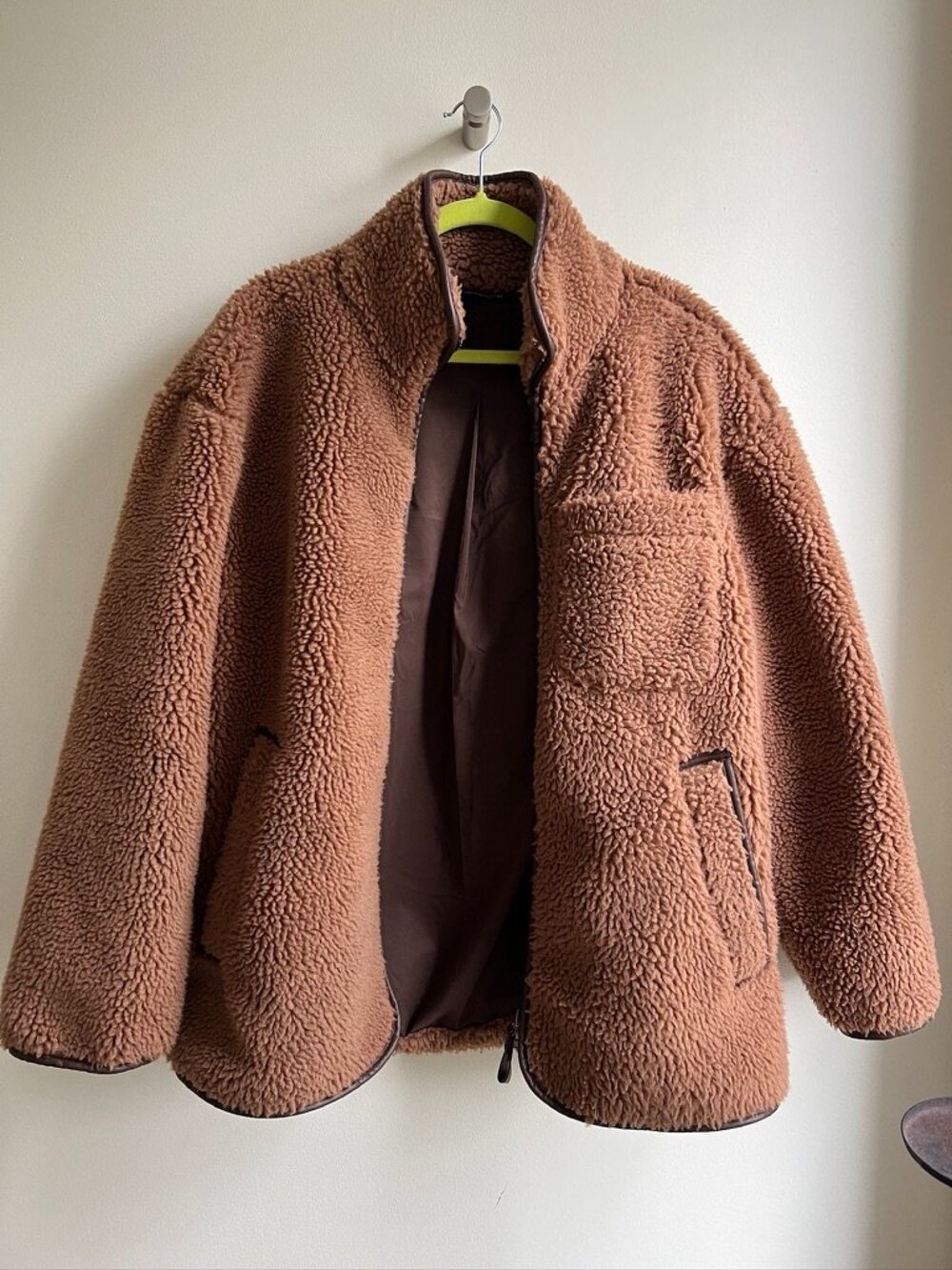 ZARA Men's Brown Faux Shearling Sherpa Fleece Zip Jacket in Size Medium